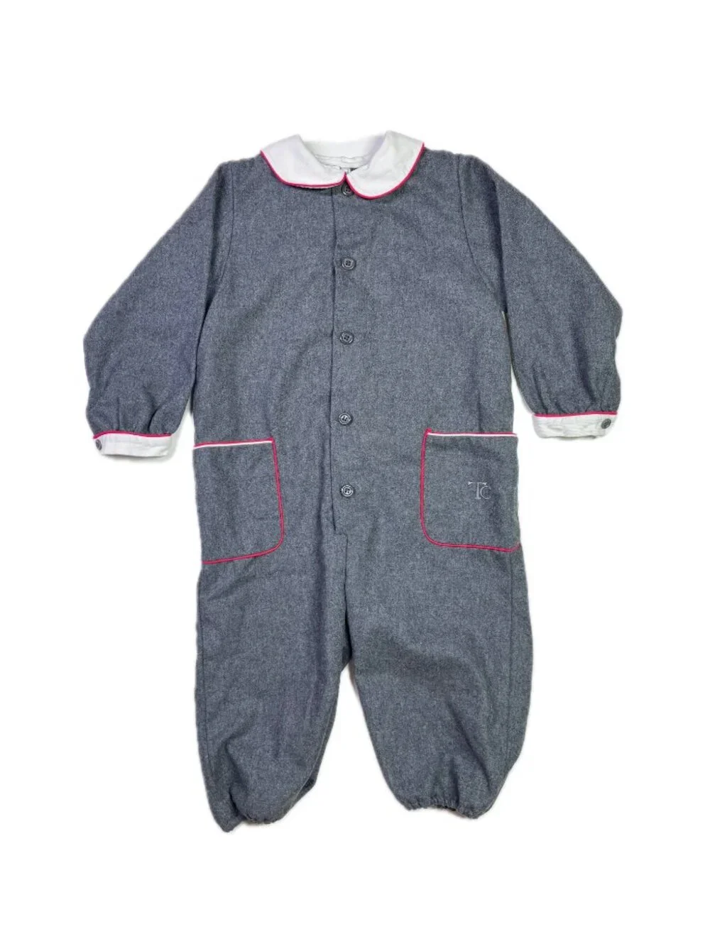 Tartine et Chocolat Size 4 ans Grey Wool Blend One-Piece Button-Front Lined
